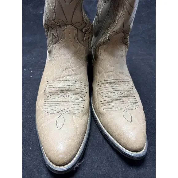 Vintage Boots Mens 9 D Western Cowboy Tan Faux Leather Pull On Mid-Calf Block - Picture 2 of 8